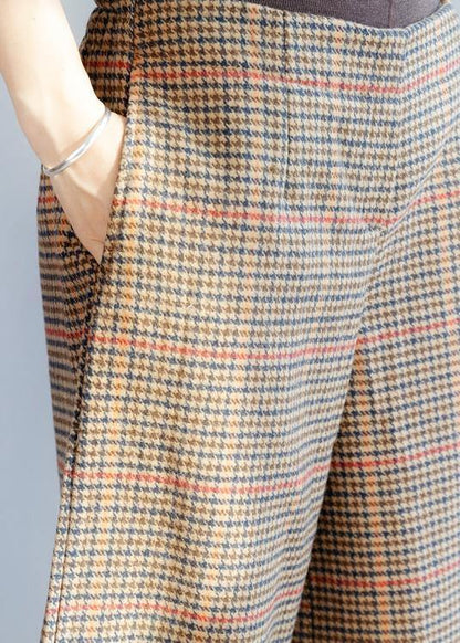 Elastic Waist Trousers Fall Khaki Orange Plaidfashion Ideas Wide Leg Trousers