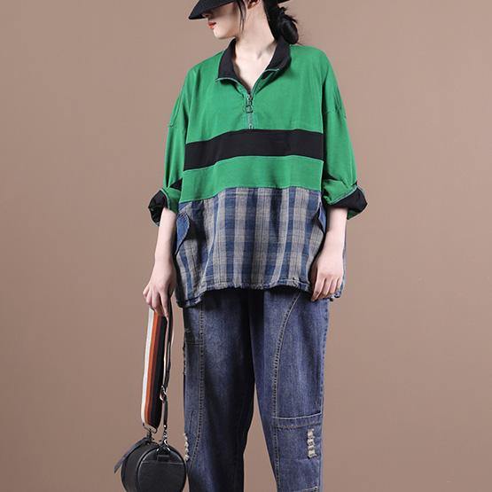 Green Blouse Lapel Zippered Clothing Shirt