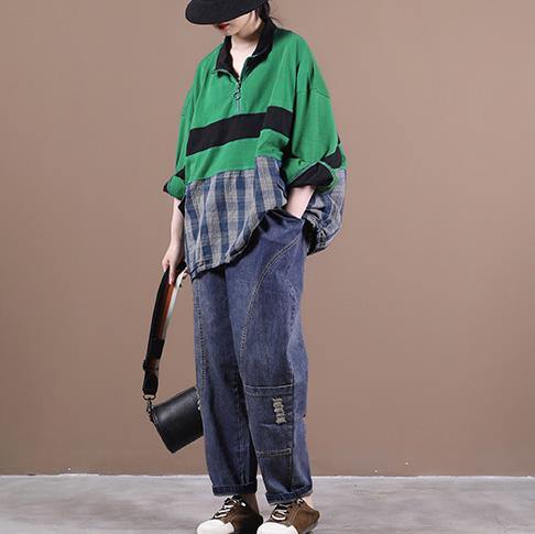Green Blouse Lapel Zippered Clothing Shirt