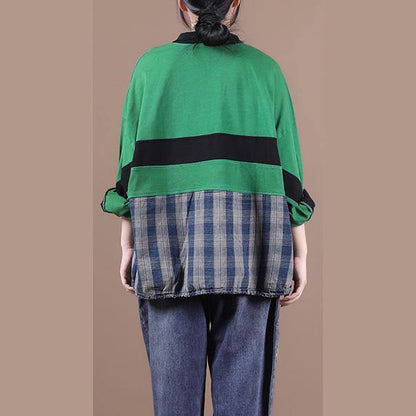 Elegant green Blouse lapel zippered Plus Size Clothing shirt
