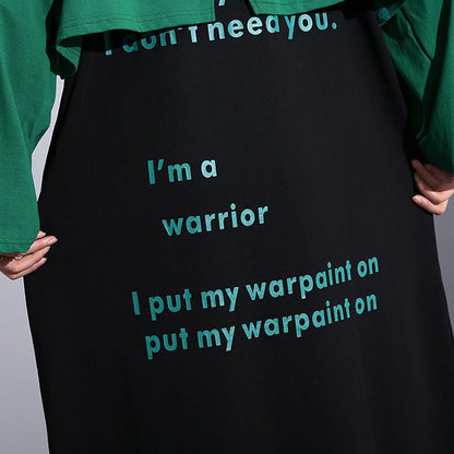 Green Autumn Cotton Dress Oversized O Neck Gown New Faux Two Pieces Caftans