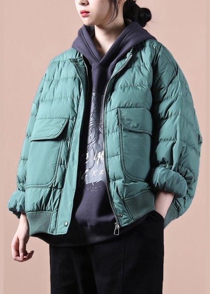 Green Down Coat Winter Down Jacket Large Pockets Jackets