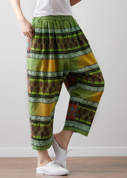 Green Linen Pants Fitted Summer High Waist Pants