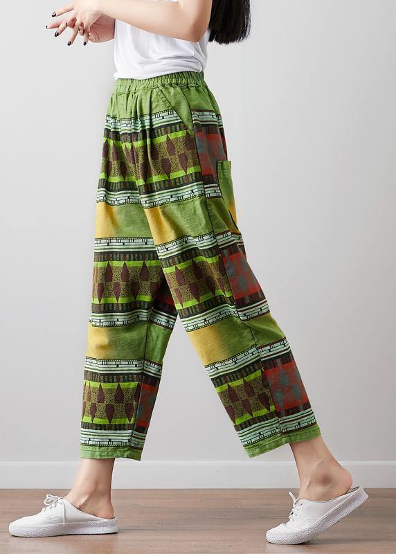 Green Linen Pants Fitted Summer High Waist Pants