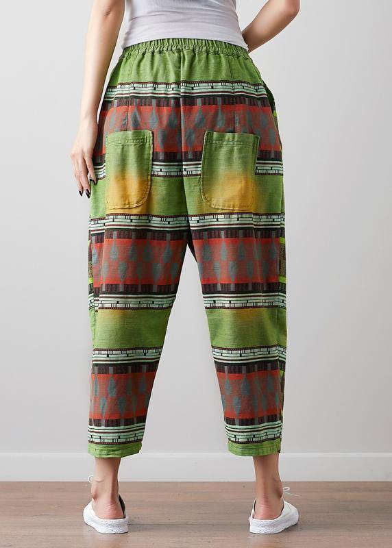 Green Linen Pants Fitted Summer High Waist Pants