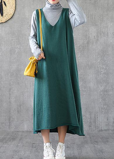 Green Quilting Dresses V Neck Sleeveless Dresses Spring Dress