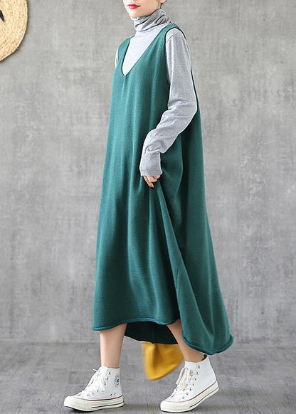 Green Quilting Dresses V Neck Sleeveless Dresses Spring Dress