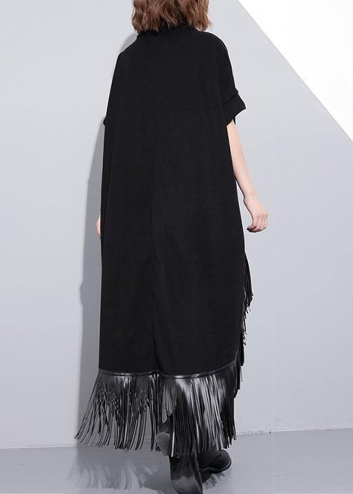 High Neck Tassel Cotton Tunic Fabrics Black Dresses