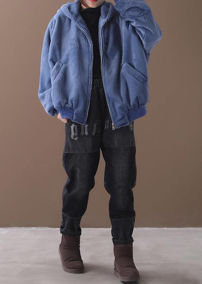 Hooded Winter Outfit Blue Silhouette Coat