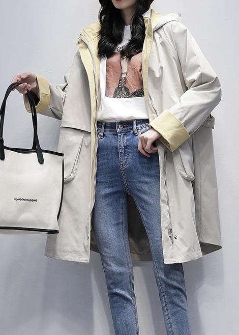 Hooded Letter Clothes for Beige Oversized Coats