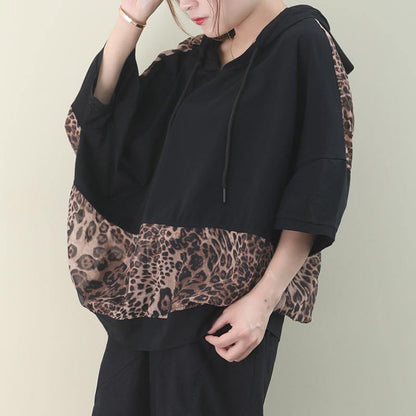 Hooded Patchwork Cotton Summer Top Design Black Shirt