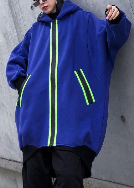 Hooded Zippered Tunic Pattern Blue Thick Dresses Coats