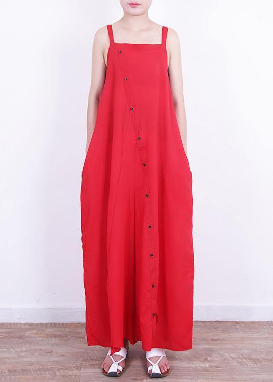 Jumpsuit Pants Mom Design Button Down Red Summer