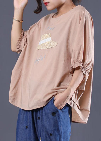 Khaki Cotton Tunic Top O Neck Silhouette Summer Blouses
