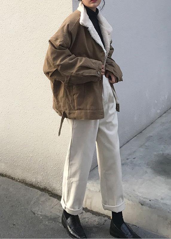 Khaki Parka Loose Fitting Warm Winter Coat Stand Collar Outwear Thick