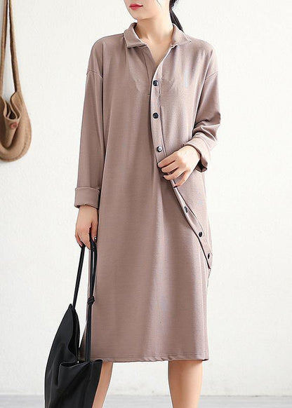 Lapel Asymmetric Cotton Wardrobes Sleeve Khaki Dress