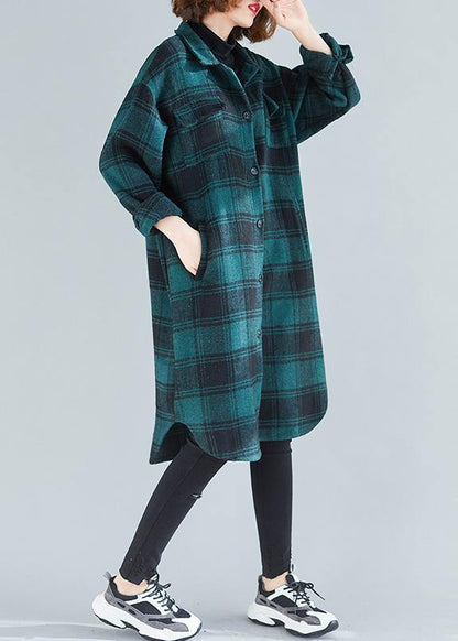 Elegant lapel pockets cotton clothes Christmas Gifts green plaid blouses