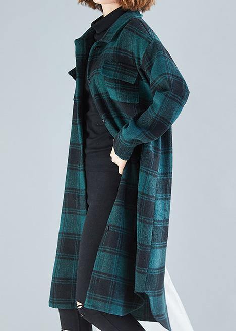 Lapel Pockets Cotton Clothes Christmas Gifts Green Plaid Blouses