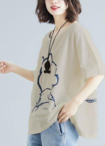 Light Gray Prints Cotton Shirts Wild Daily Summer Shirts