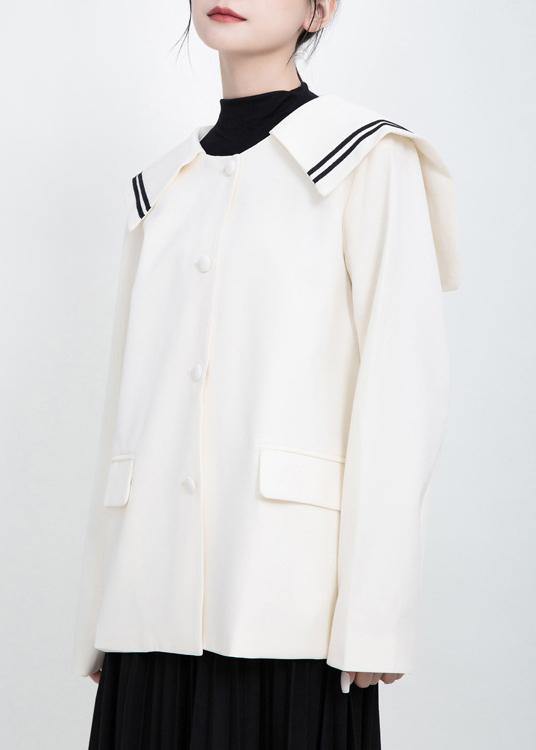 Elegant long sleeve Fashion Sailor Collar outfit white Knee jackets