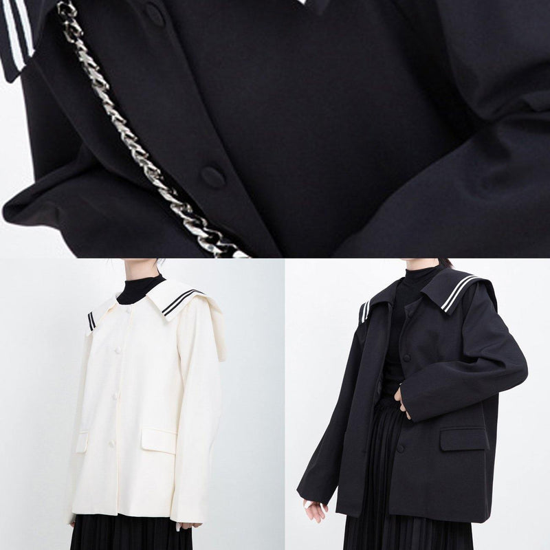 Long Sleeve Sailor Collar Outfit White Knee Jackets