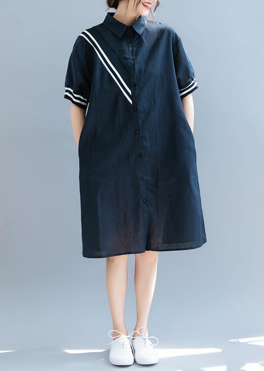 Navy Quilting Dresses Lapel Button Down Oversized Summer Dress