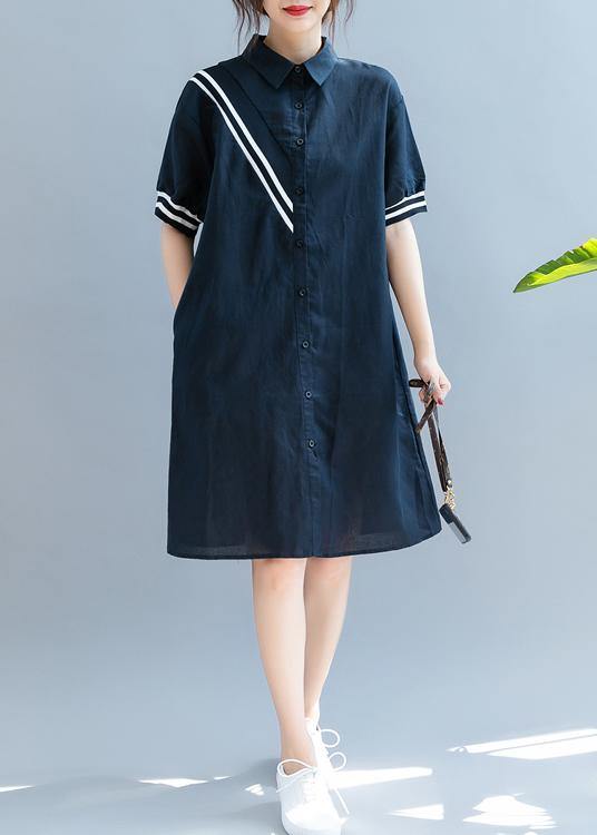 Navy Quilting Dresses Lapel Button Down Oversized Summer Dress