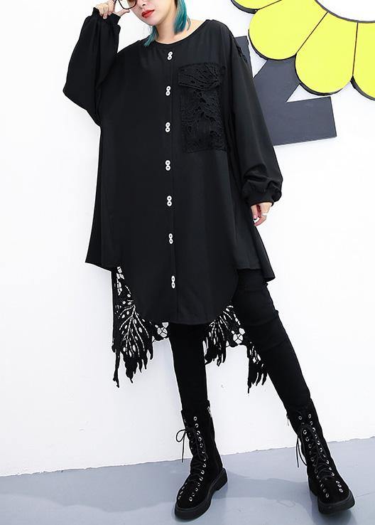 O Neck European Cotton Patchwork Lace Dresses Wardrobes Black Dress Summer