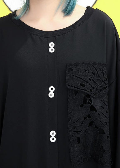 O Neck European Cotton Patchwork Lace Dresses Wardrobes Black Dress Summer
