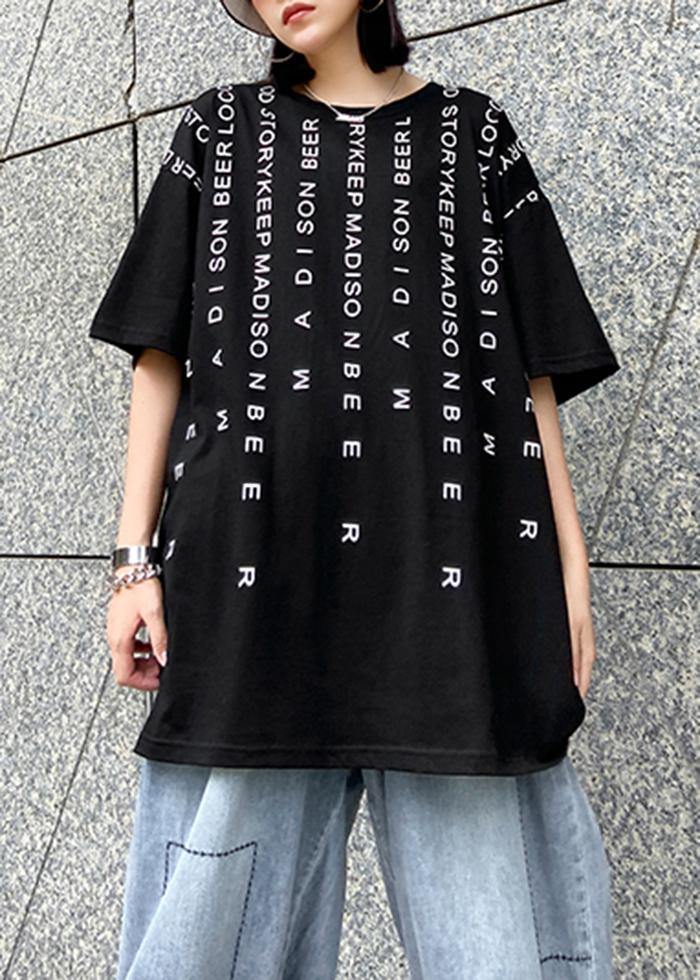 O Neck Back Side Open Cotton Clothes for Tutorials Black Letter Blouse