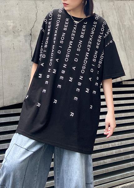 O Neck Back Side Open Cotton Clothes for Tutorials Black Letter Blouse