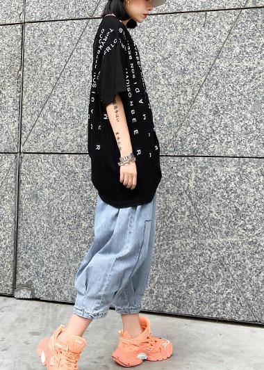 O Neck Back Side Open Cotton Clothes for Tutorials Black Letter Blouse