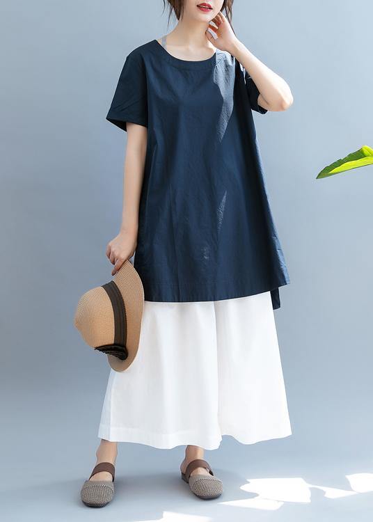 O Neck Low High Design Tunic Pattern Photography Navy Tops