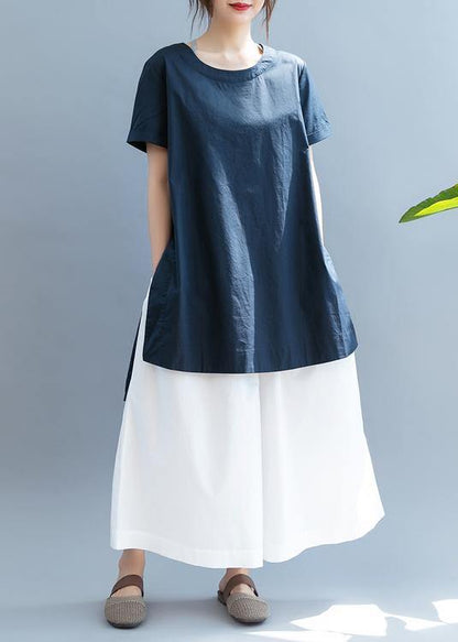 O Neck Low High Design Tunic Pattern Photography Navy Tops