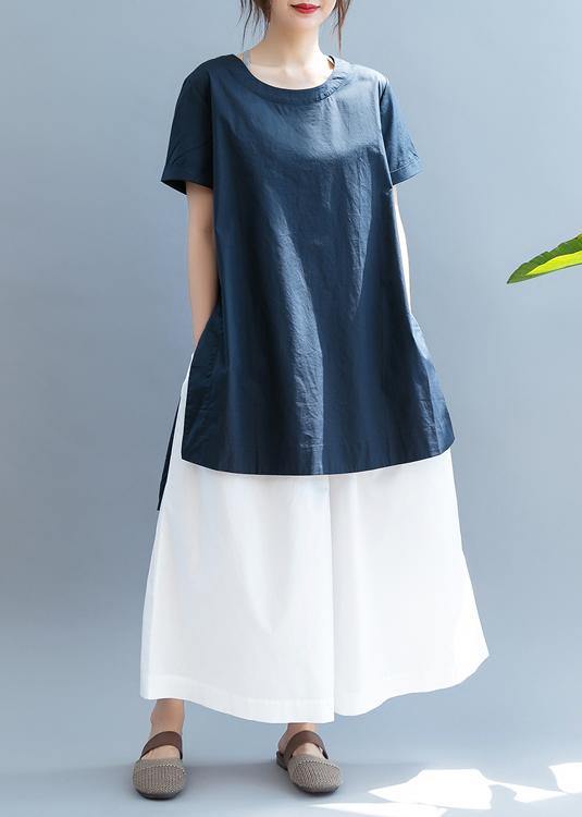 O Neck Low High Design Tunic Pattern Photography Navy Tops