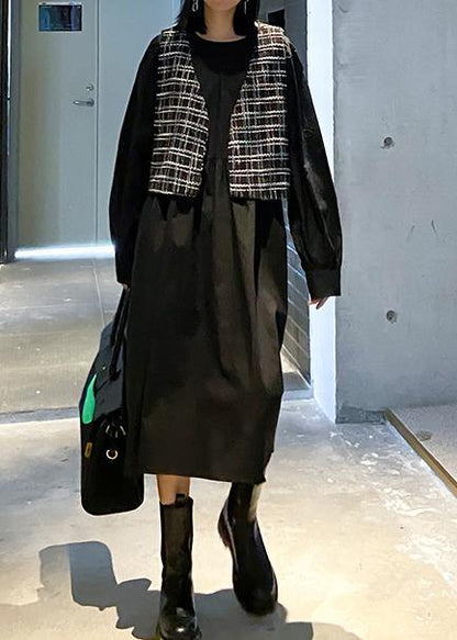 O Neck Patchwork Plaid Clothes Inspiration Black Dress