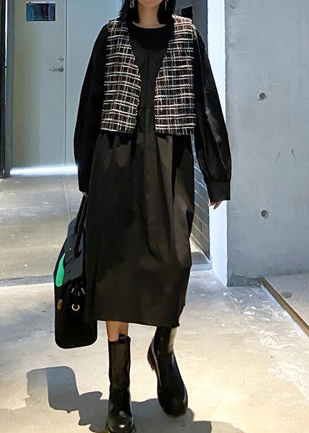 O Neck Patchwork Plaid Clothes Inspiration Black Dress