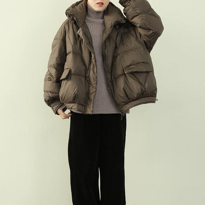 Oversize Snow Jackets Winter Outwear Chocolate Stand Collar Zippered Down Coat