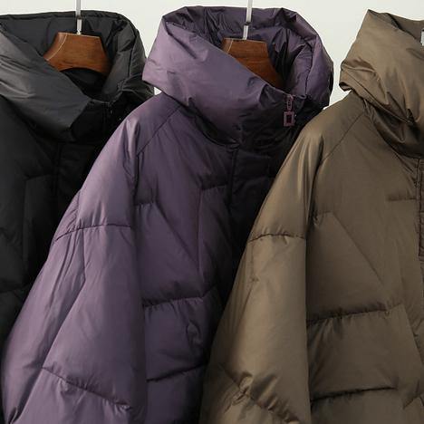 Oversize Snow Jackets Winter Outwear Chocolate Stand Collar Zippered Down Coat