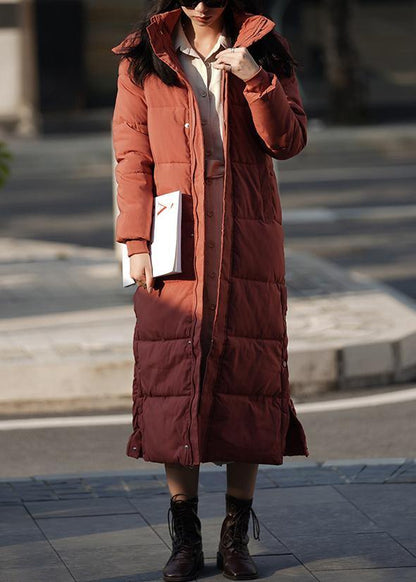 Oversized Warm Winter Coat Outwear Burgundy Hooded Zippered Winter Outwear