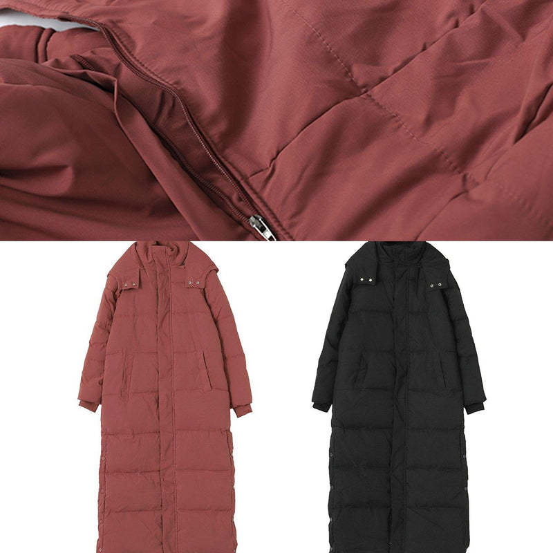 Oversized Warm Winter Coat Outwear Burgundy Hooded Zippered Winter Outwear