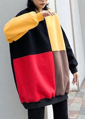 Elegant patchwork cotton o neck Tunic Inspiration yellow blouses