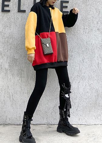Patchwork Cotton O Neck Tunic Inspiration Yellow Blouses