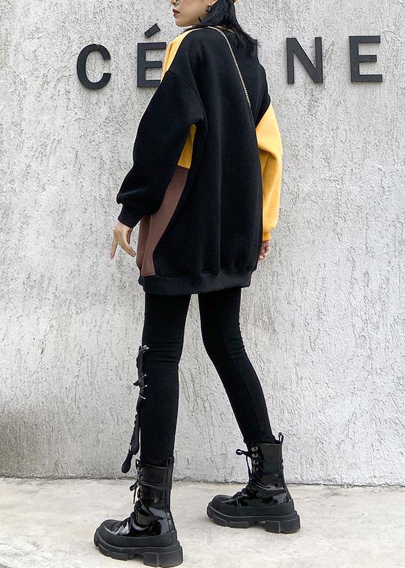 Patchwork Cotton O Neck Tunic Inspiration Yellow Blouses