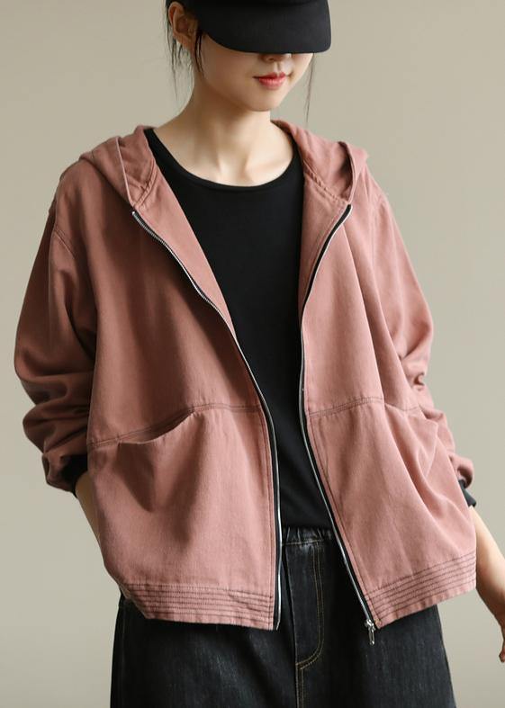 Pink Coat for Woman Tutorials Hooded Zippered Fall Coat