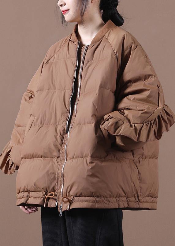 Clothing Down Jacket Overcoat Chocolate Stand Collar Ruffles Down Jacket