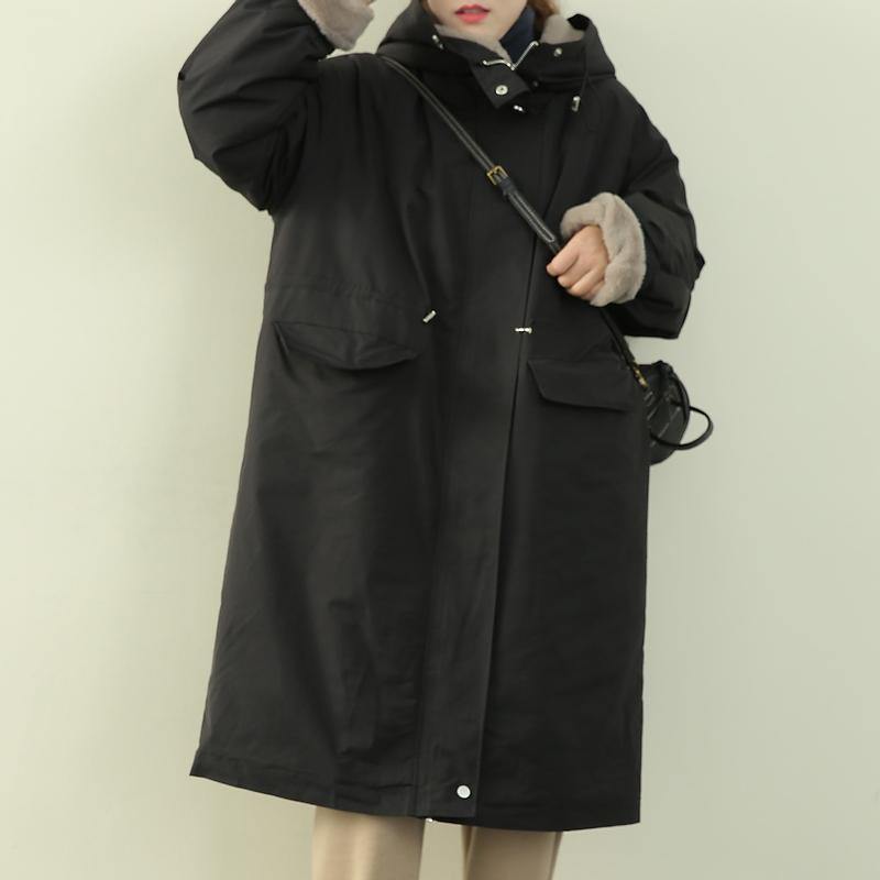 Clothing Winter Coats Black Hooded Zippered Parkas for