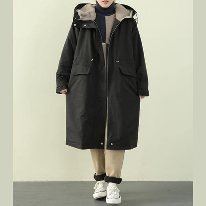 Clothing Winter Coats Black Hooded Zippered Parkas for