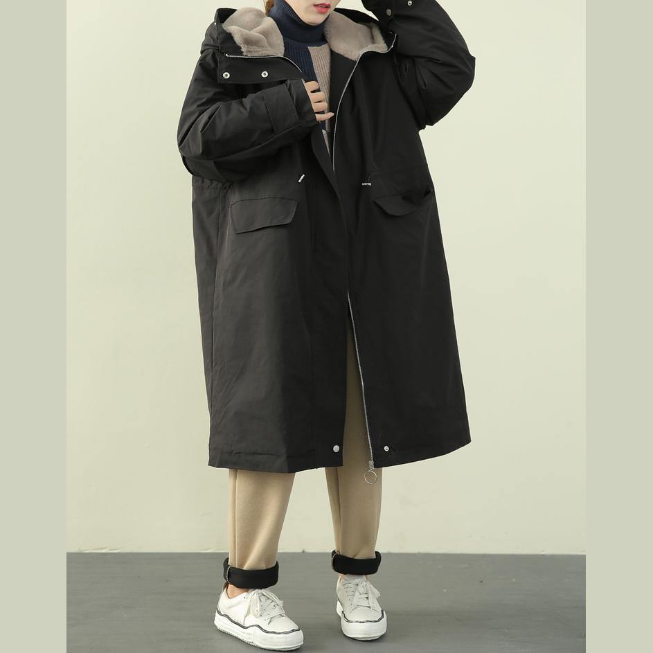 Clothing Winter Coats Black Hooded Zippered Parkas for