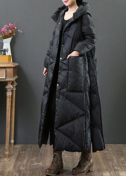 Clothing Parka Jackets Black Hooded Button Down Jacket Woman